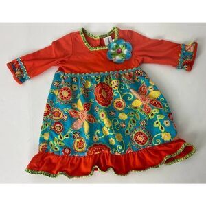 Rare Editions Thanksgiving Dress Orange Gold Green 100% Cotton - Size 3T